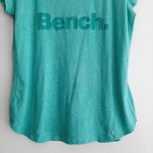 BENCH Short Sleeve Casual T-Shirt Logo Scoop Neck Green Sz L - Picture 4 of 8